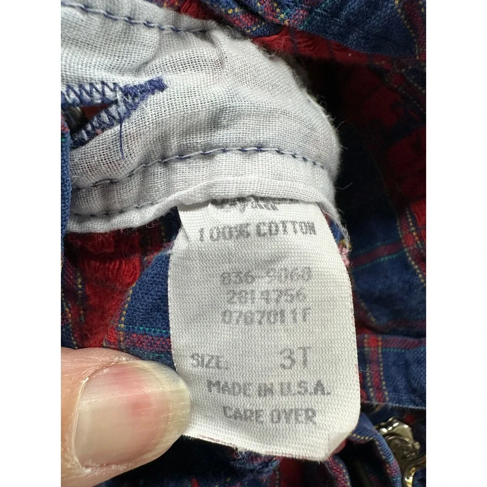 Vintage OshKosh Bgosh Kids 3T‎ Blue Plaid Red Tractor Vestbak Overalls Made USA